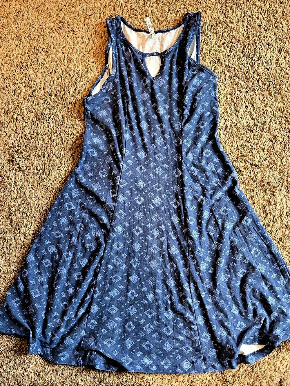 Mudd Print Keyhole Fit & Flare Dress Mini Dress in Blue